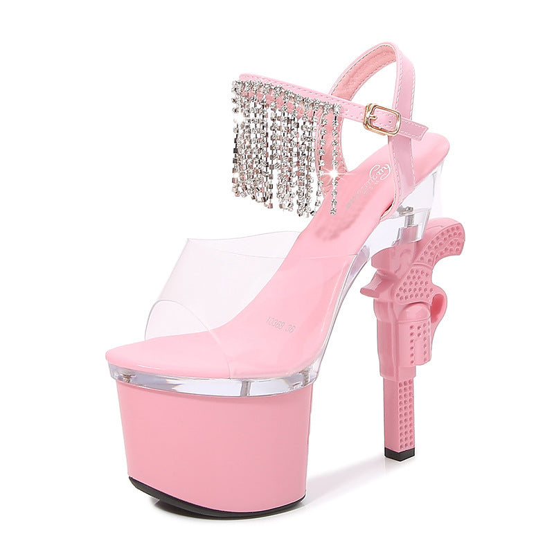 Muffin Sandals – Transparent Super High Heels mit Glitzer-Details